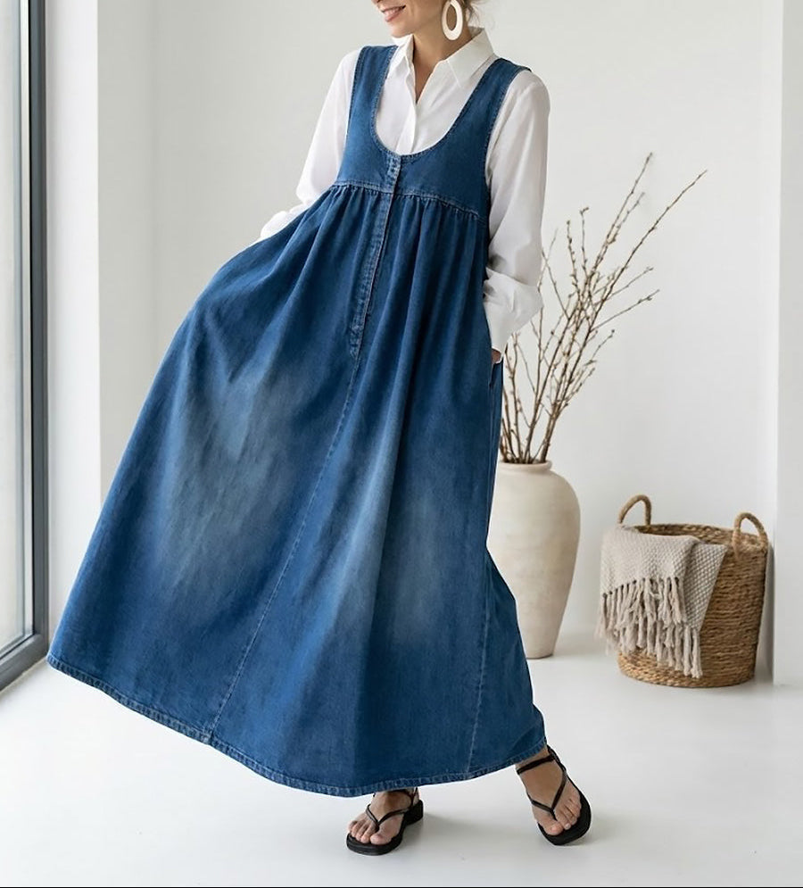 Elena | Vintage Denim Maxi Dress