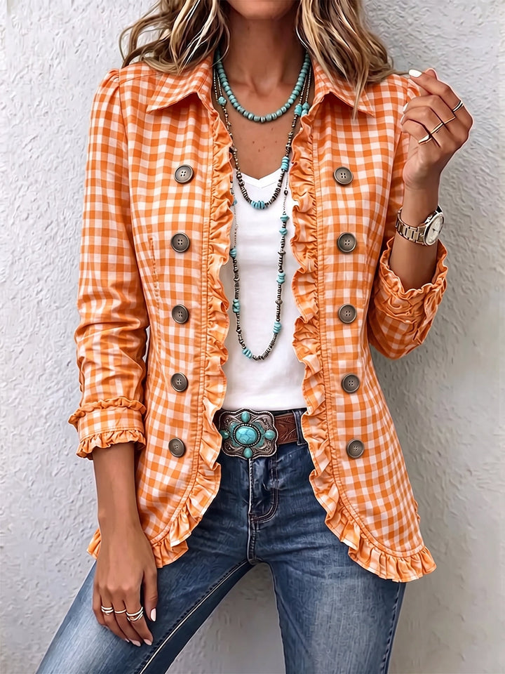 Luna | Gingham Ruffled Button-Down Jacket
