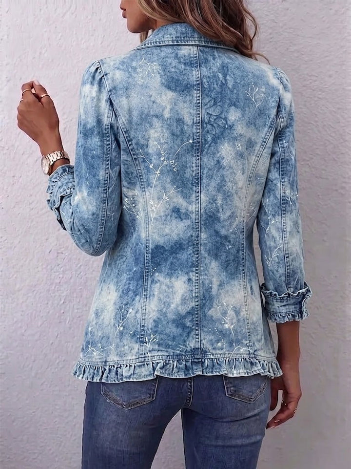 Cecilia | Boho-Style Gradient Vintage Botanical Print Ruffle-Detail Jacket