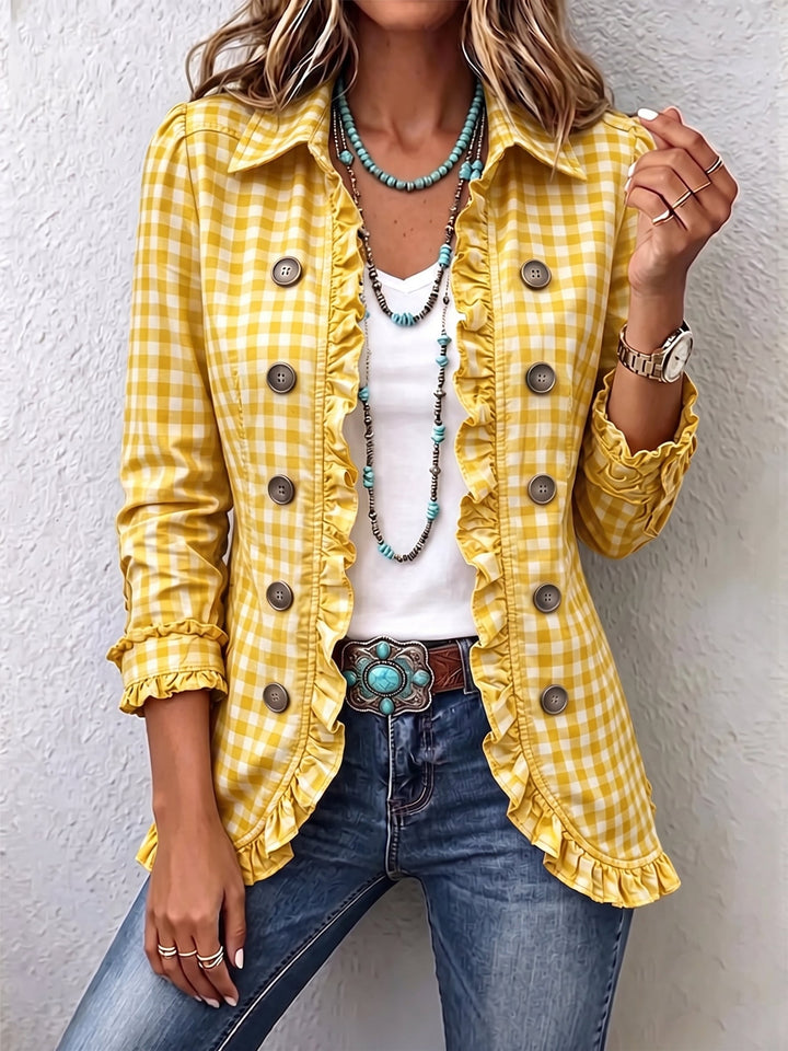 Luna | Gingham Ruffled Button-Down Jacket