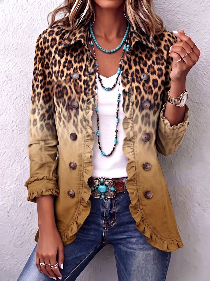 Alma | Leopard Ombre Ruffle Blazer Jacket