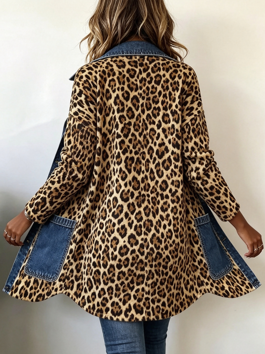 Bruna | Long Leopard and Denim Jacket