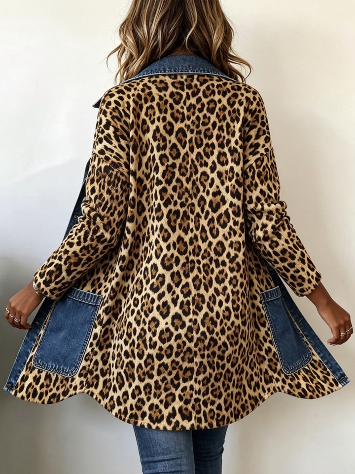Bruna | Long Leopard and Denim Jacket