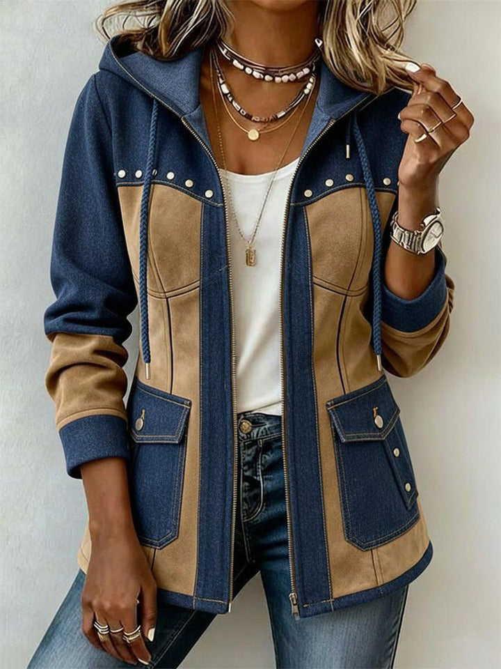 Ambra | Navy and Camel Hooded Jacket
