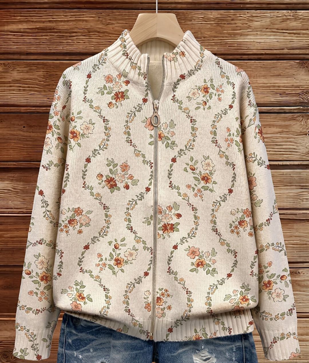 Gabriella | Floral Vine Zip Cardigan