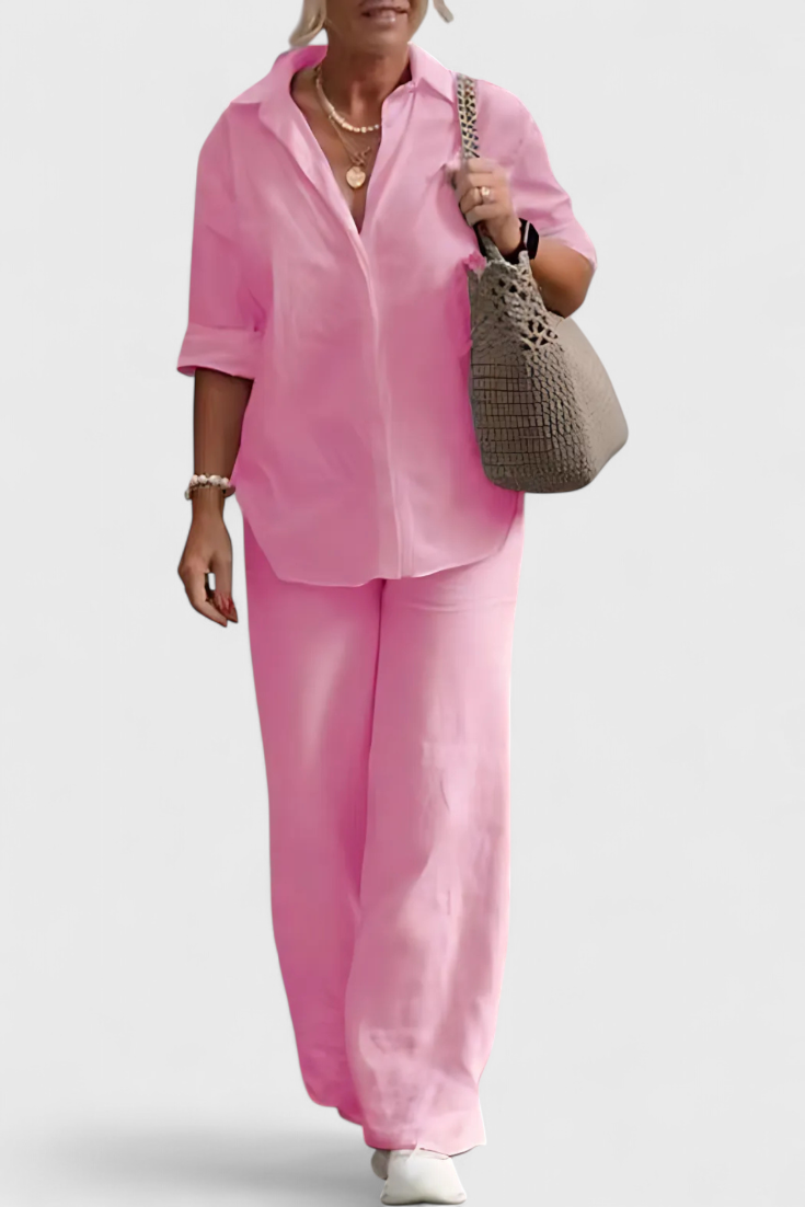 Grazia Relaxed Fit Two-Piece Linen-Cotton Ensemble