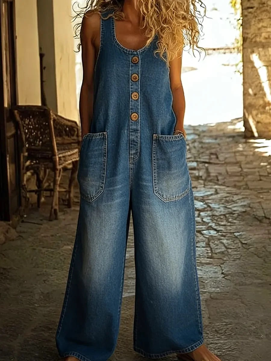 Delfina | Vintage-Wash Denim Jumpsuit